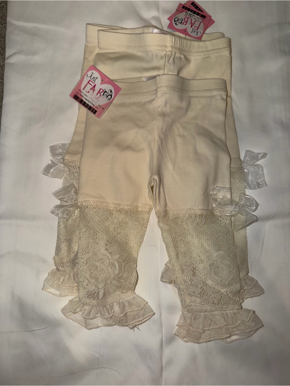 JustFab Girls Cream Ruffle Trim Leggings